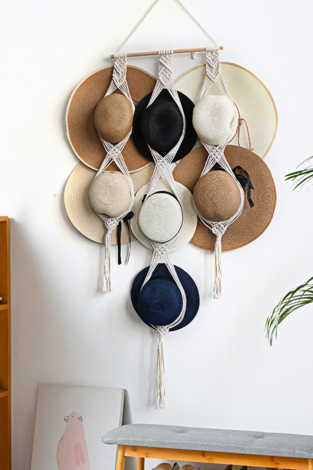 Handmade Cotton Rope Macrame Hat Hanger with Sticks
