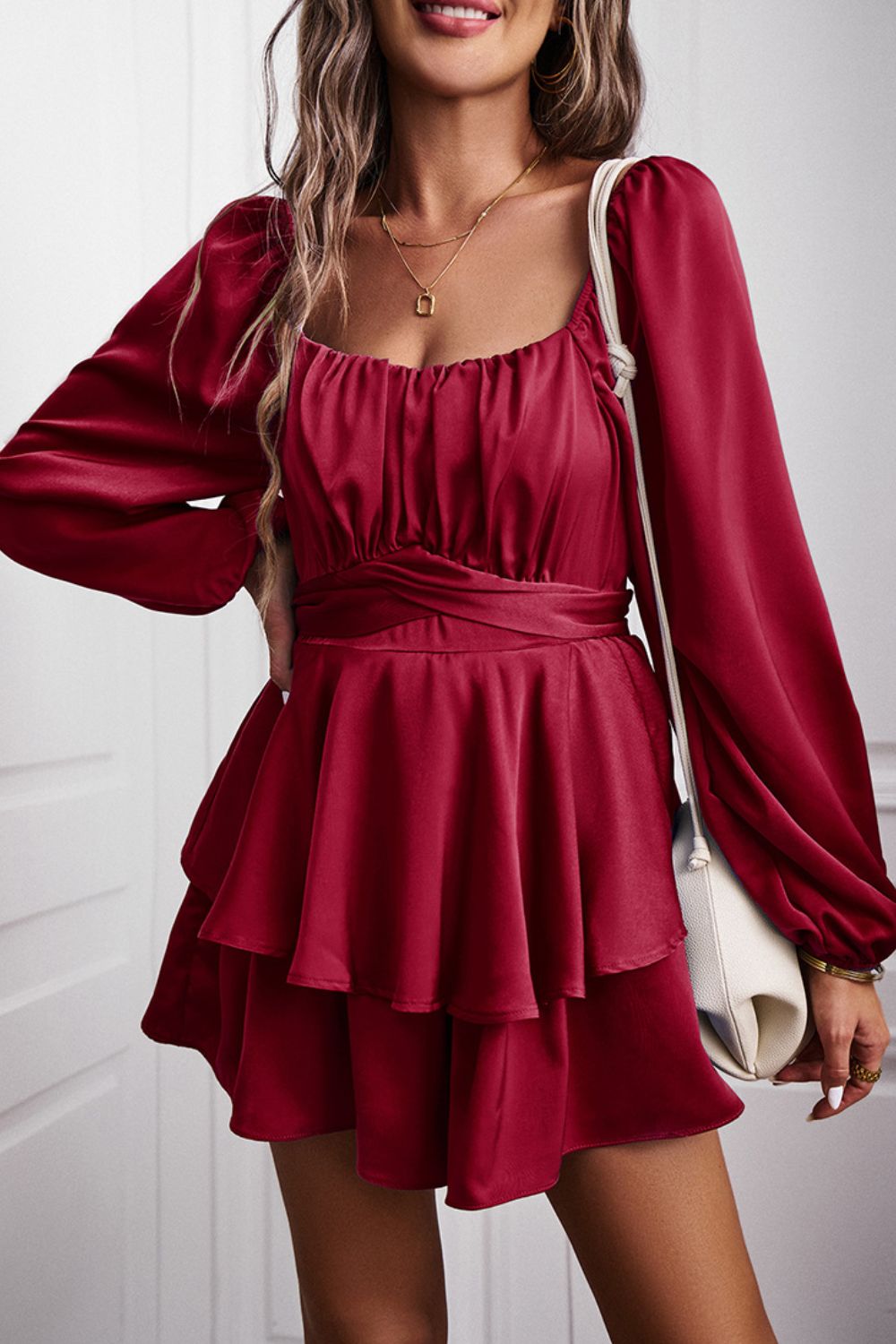 Fashionable Long Balloon Sleeve Layered Women's Romper for Trendy Outfits