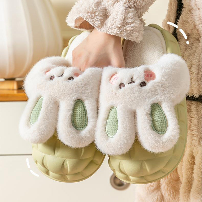Adorable Rabbit - themed Fuzzy Winter Slippers for Women - Detachable and Washable Indoor House Shoes