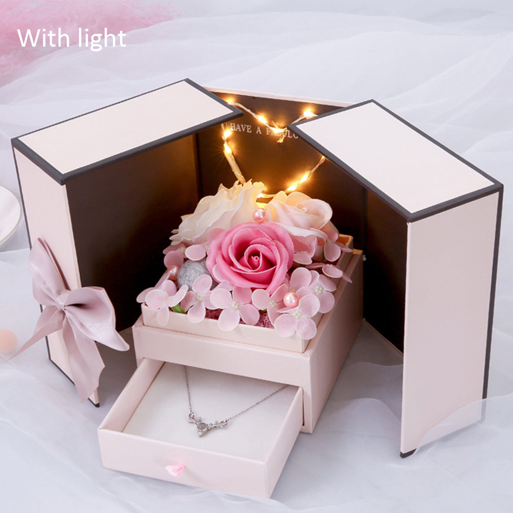Pink Handmade Soap Flower Rose Lamp Gift Box for Christmas and Valentine's Day