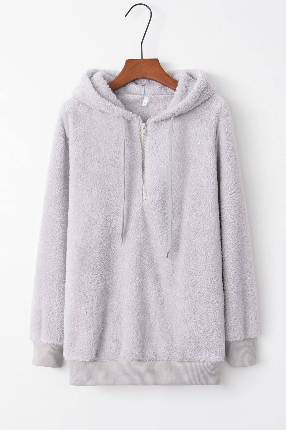Full-Size Teddy Quarter-Zip Hoodie with Drawstring and Pocket