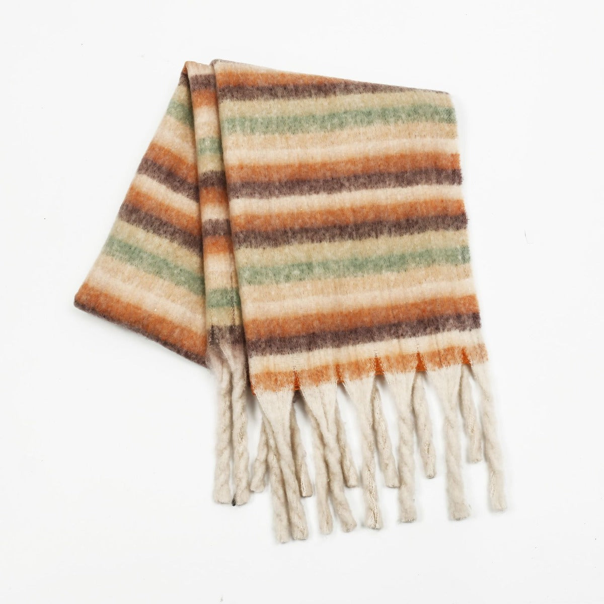 Fashionable Fringe Contrast Striped Polyester Scarf for Stylish Look