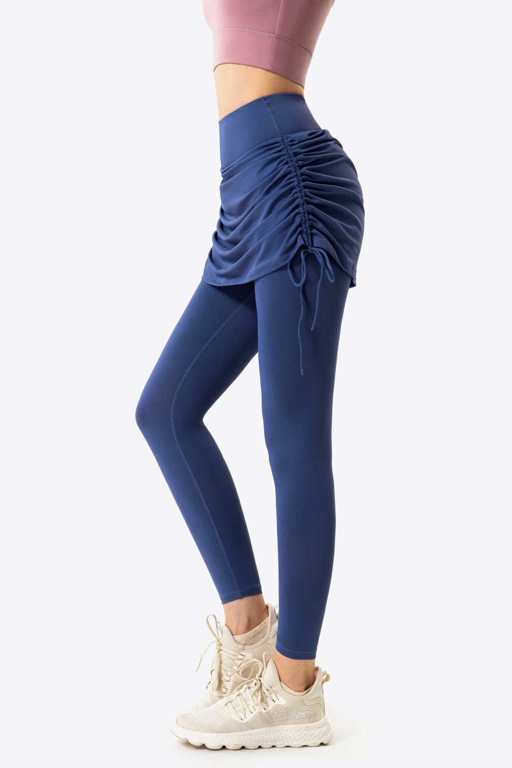 Soft and Breathable Drawstring Ruched Faux Layered Stretch Yoga Leggings