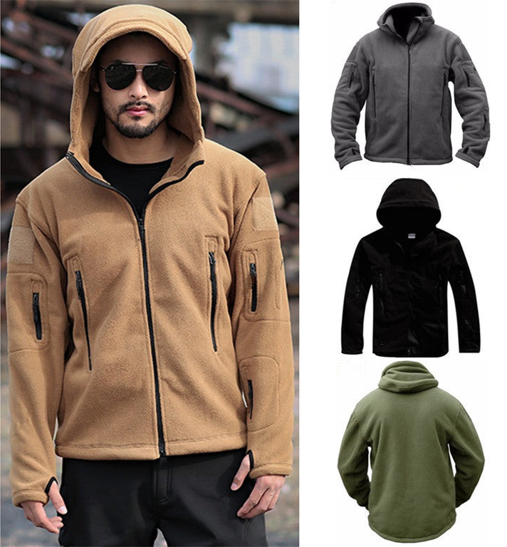 Men's Outdoor Cold-Resistant Fleece Lined Sweater Style Shell Jacket for Winter Warmth