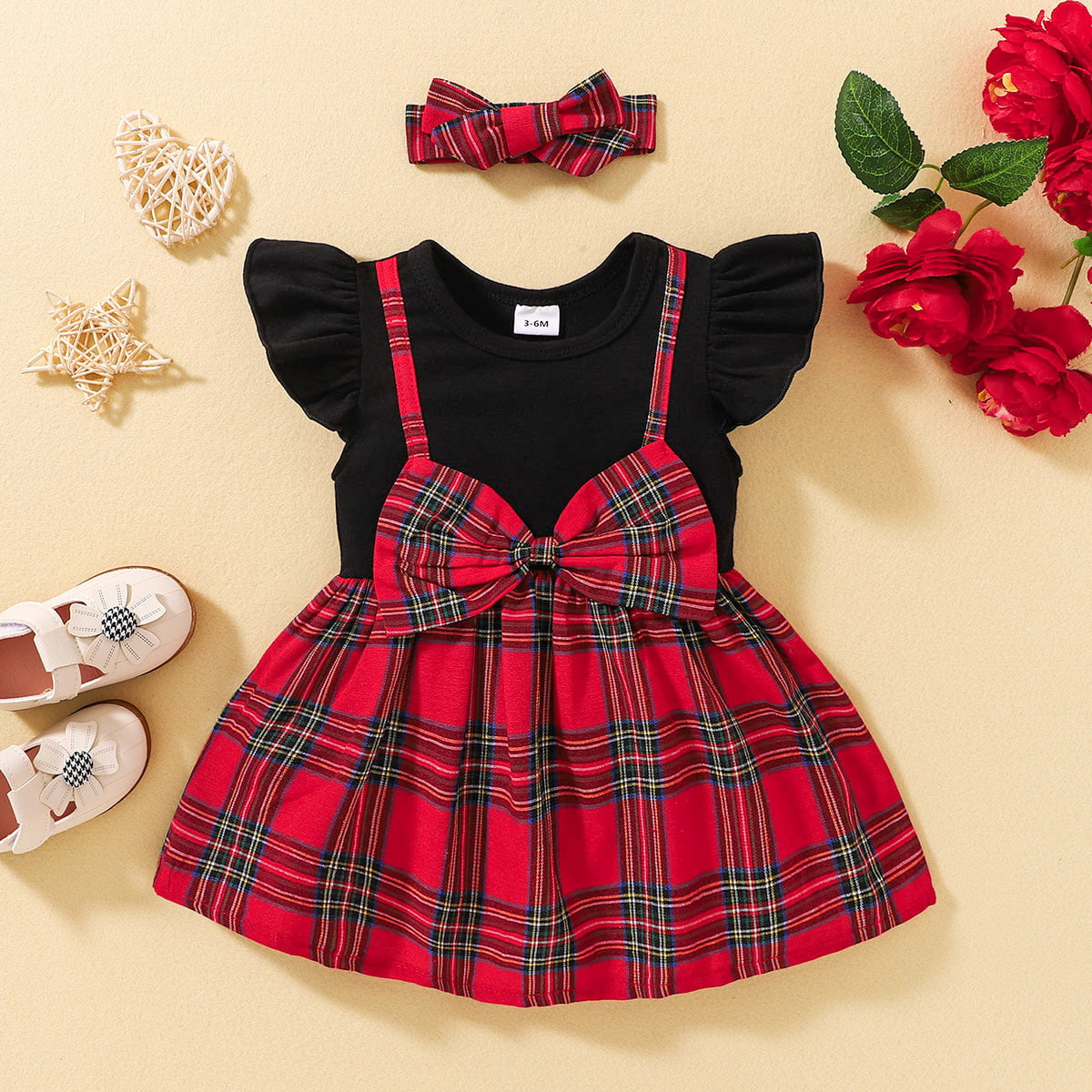 Adorable Plaid Round Neck Dress with Bow Details