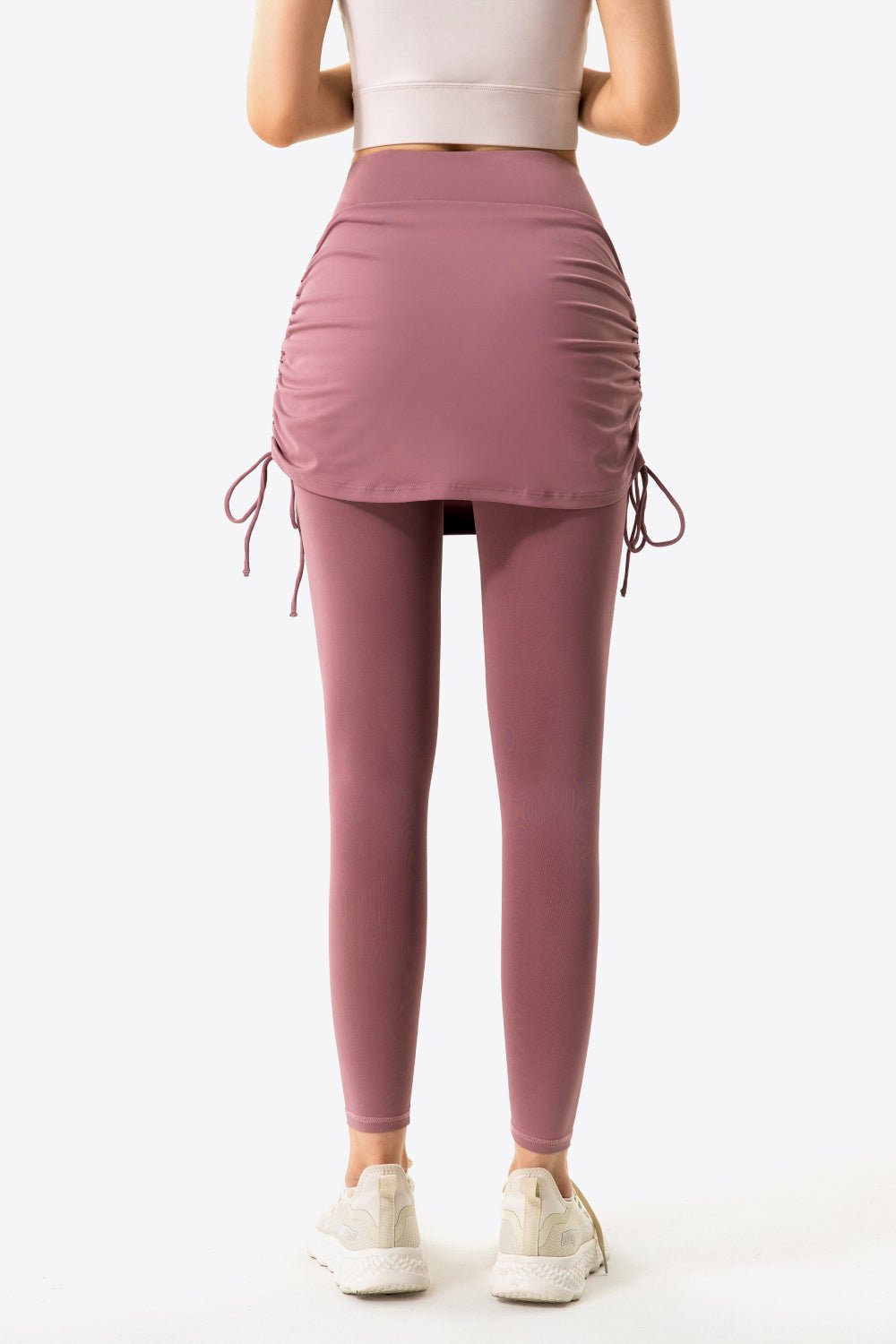 Soft and Breathable Drawstring Ruched Faux Layered Stretch Yoga Leggings