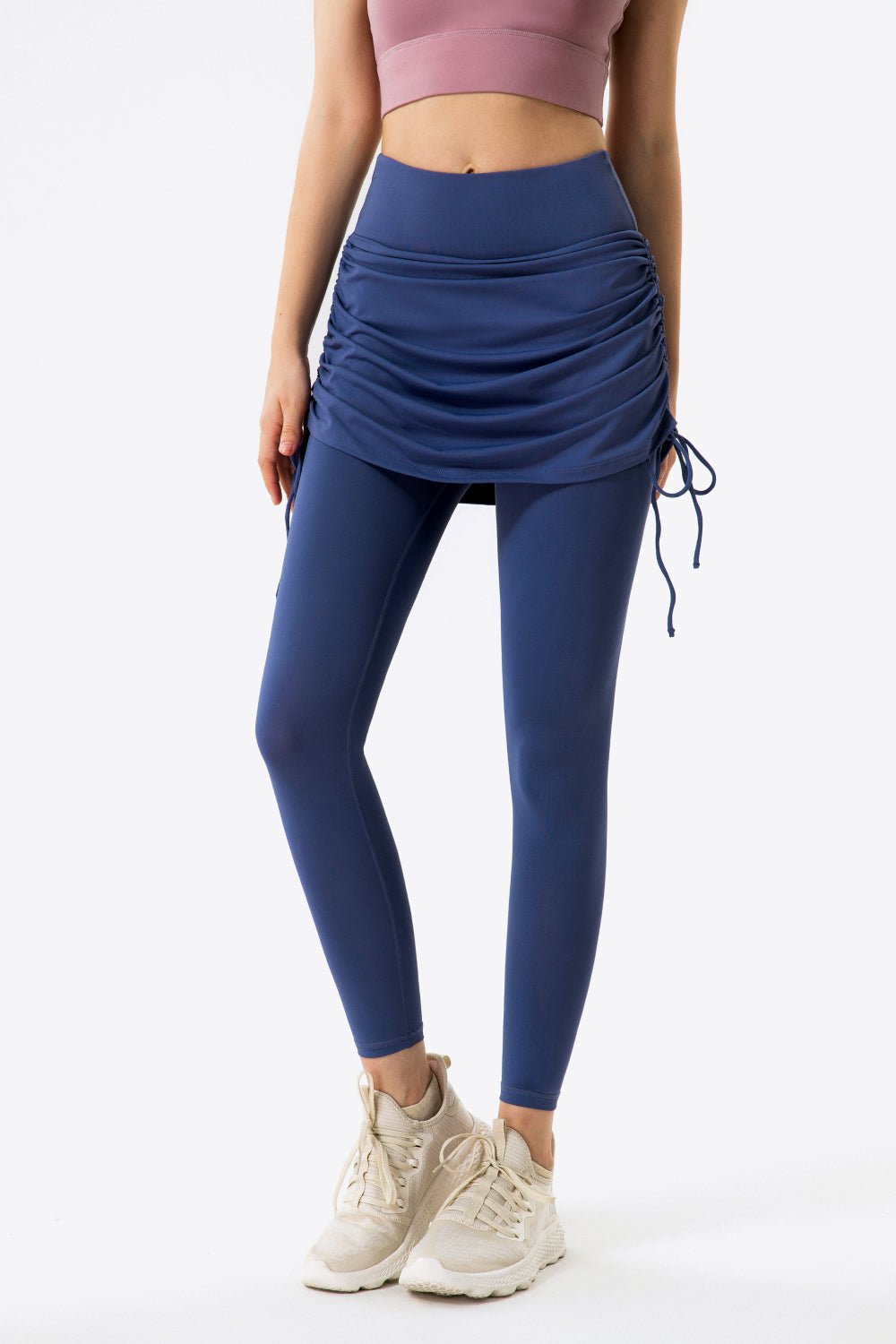 Soft and Breathable Drawstring Ruched Faux Layered Stretch Yoga Leggings