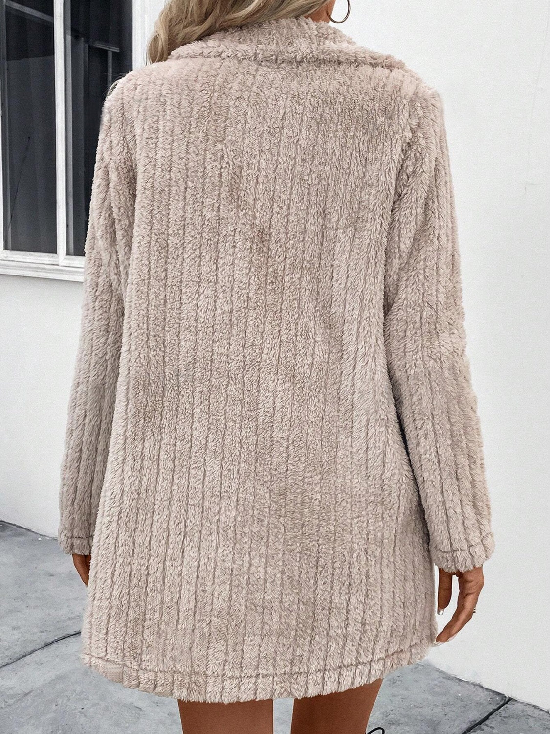 Cozy Fuzzy Long Sleeve Button - Up Coat with Practical Pockets