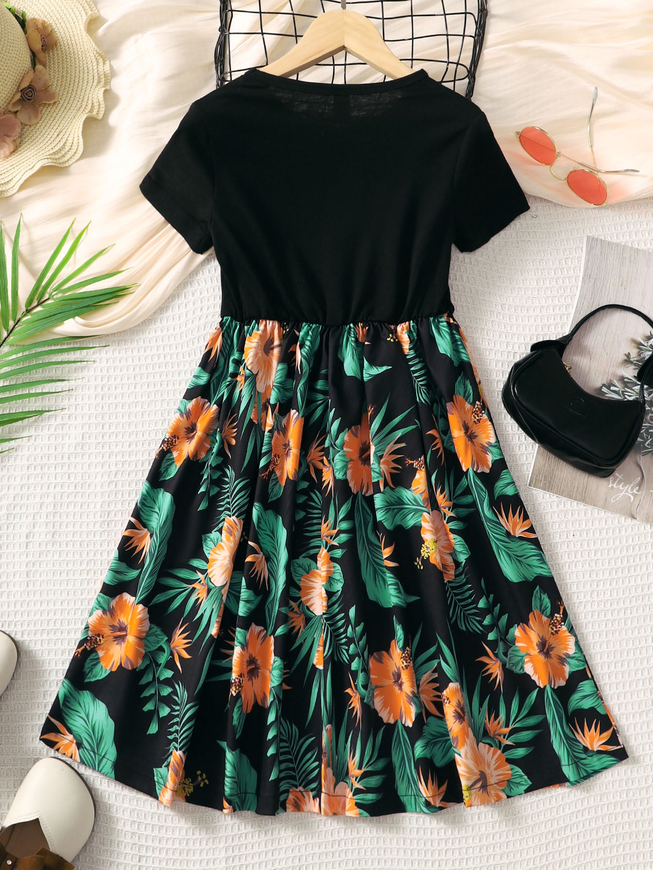 Casual Floral Women's Round Neck Short Sleeve Long Dress