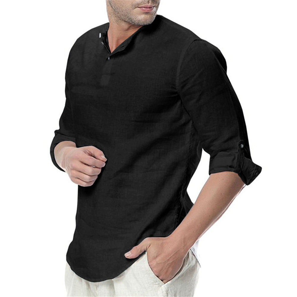 Men's Fashionable Form-Fitting Three-Quarter Sleeve Casual Shirt