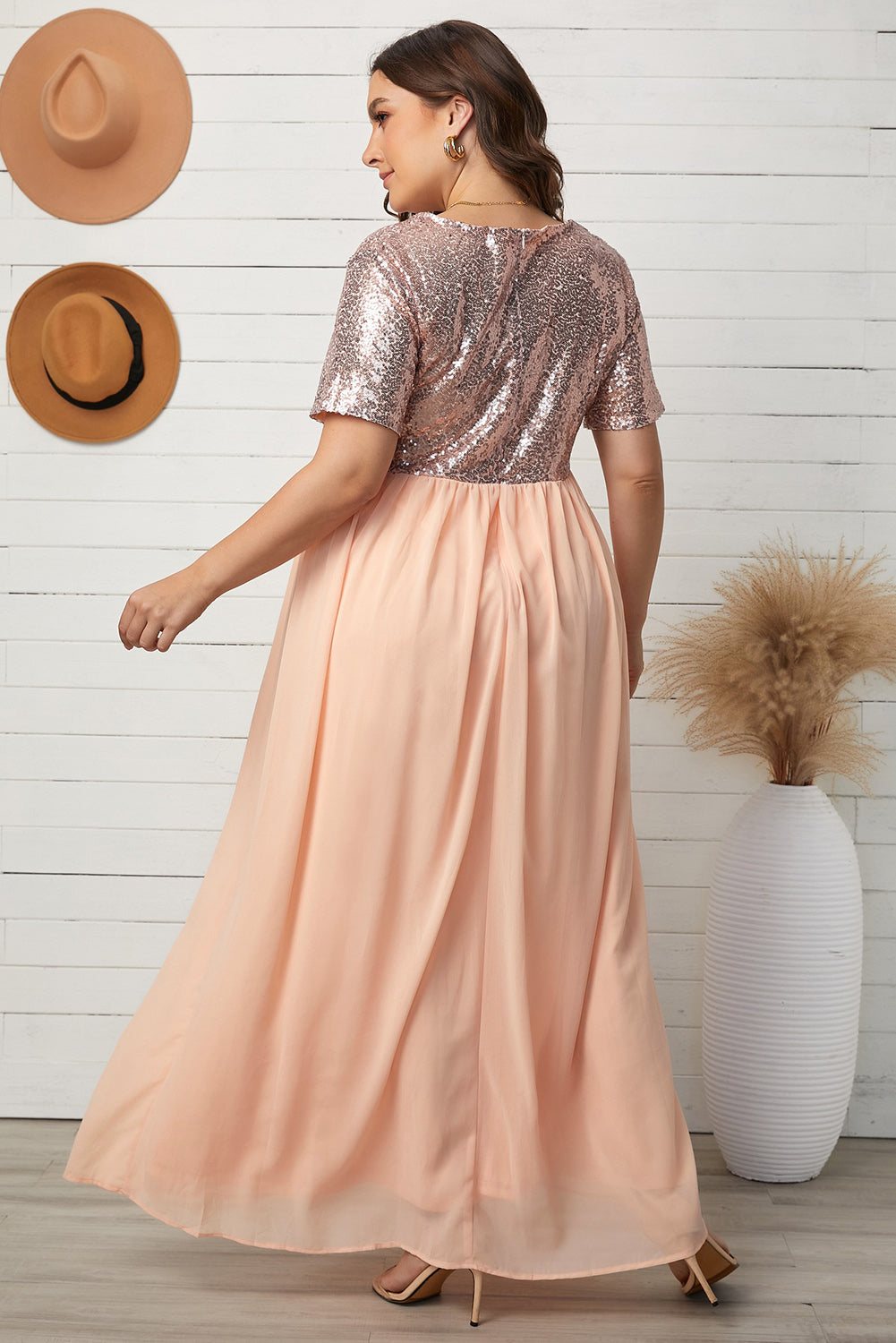 Plus Size Maxi Dress with Sequined Splicing Design