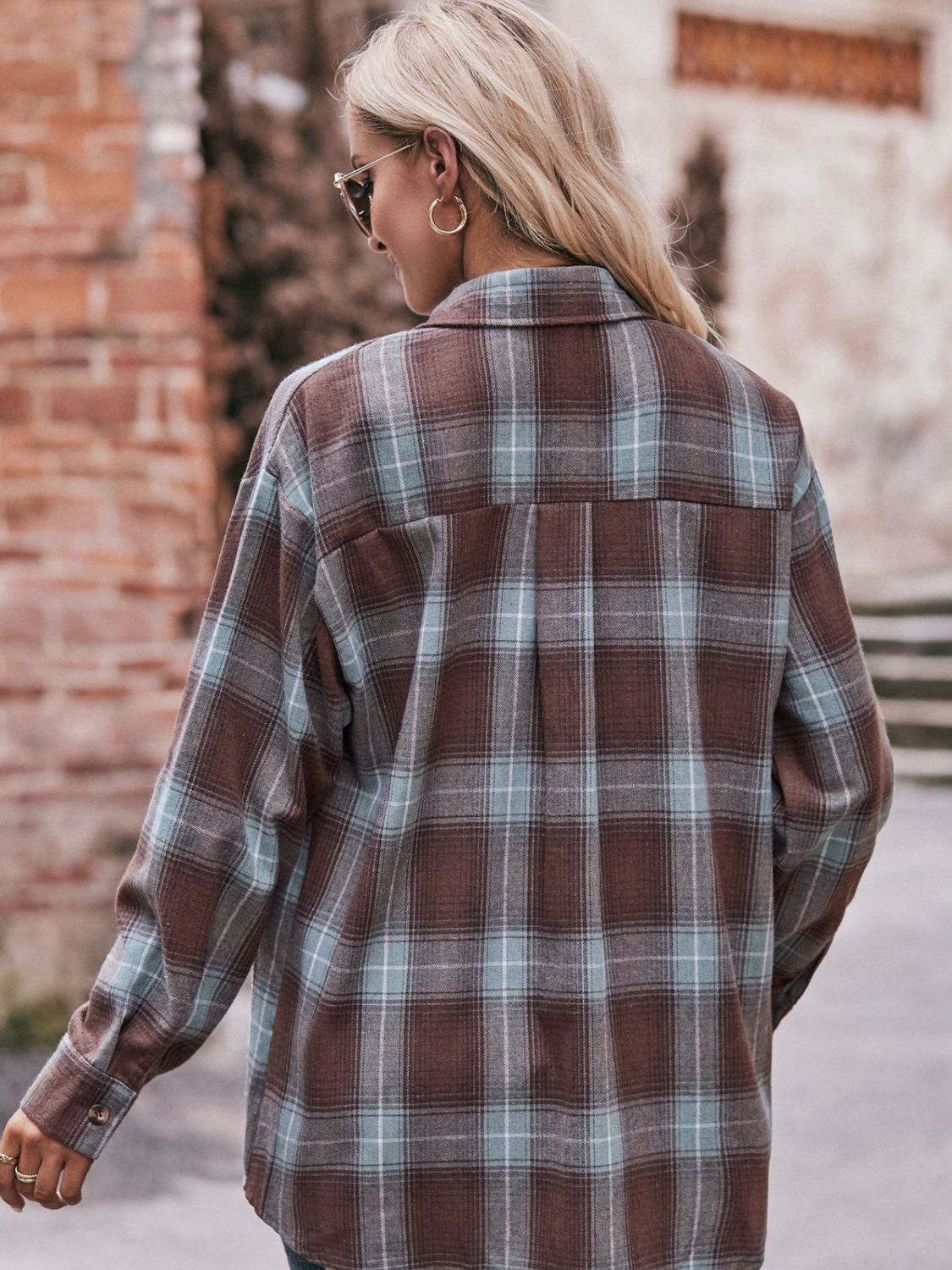 Oversized Plaid Longline Shirt with Dropped Shoulders