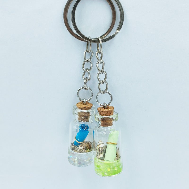 Decorative Keychain with Dried Flower Enclosed in a Bottle