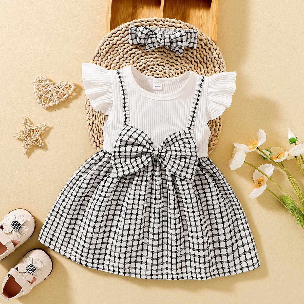 Adorable Plaid Round Neck Dress with Bow Details