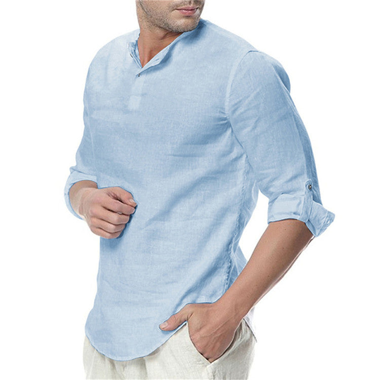 Men's Fashionable Form-Fitting Three-Quarter Sleeve Casual Shirt