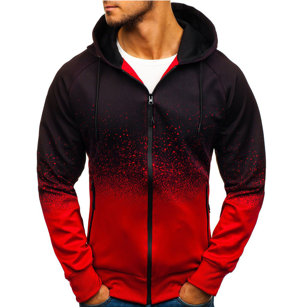 Stylish Men's Printed Zip-Up Hoodie in Red, Gray & Army Green