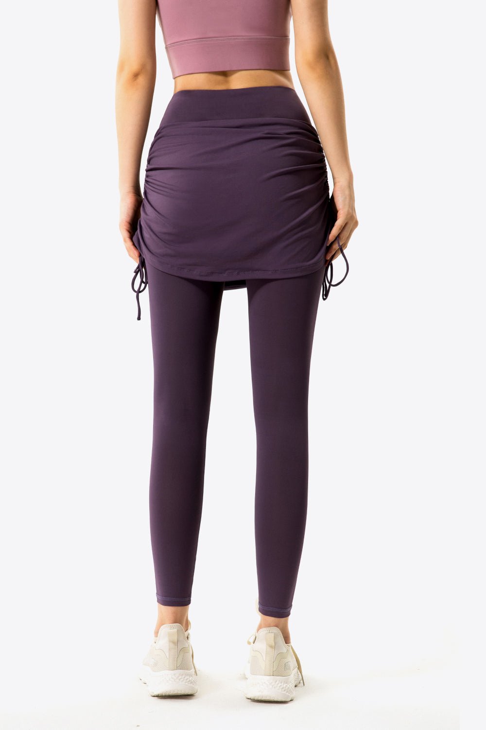 Soft and Breathable Drawstring Ruched Faux Layered Stretch Yoga Leggings