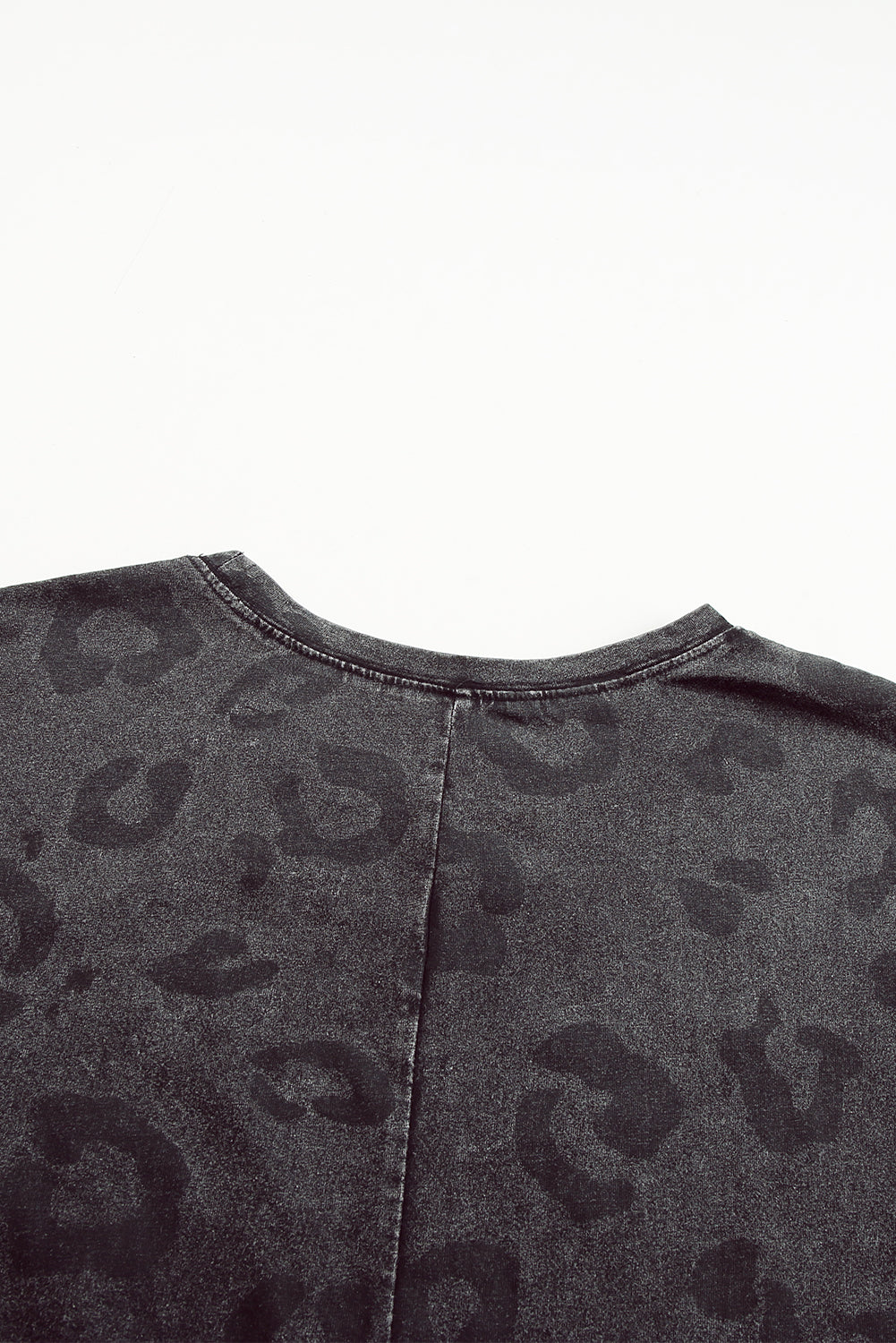Vintage Gray Washed Leopard Print T-Shirt Dress with Handy Side Pockets
