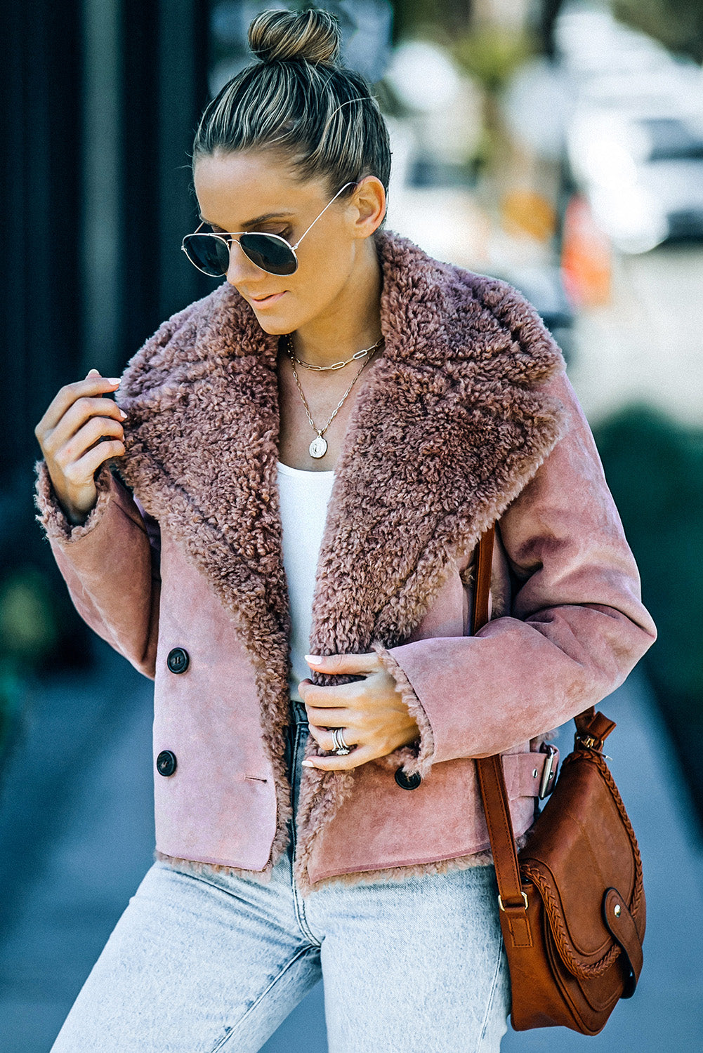 Comfortable Plush-Lined Double-Breasted Suede Casual Jacket for Any Occasion