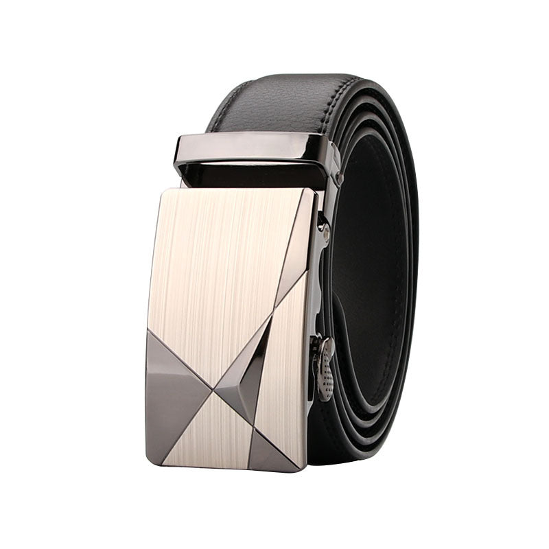 Men's Business Style Automatic Buckle Genuine Leather Belt for All Seasons