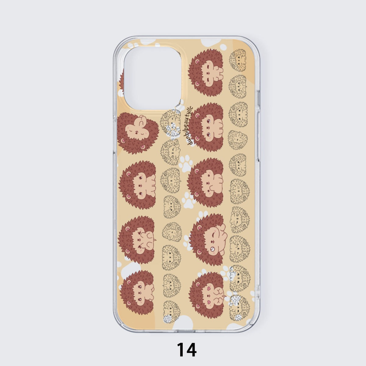 TPU iPhone 14 Series Mobile Phone Case Featuring Adorable Hedgehog, Kawaii Baby Animals, Paw Prints in Brown and White Colors (Designed by Dunbi)