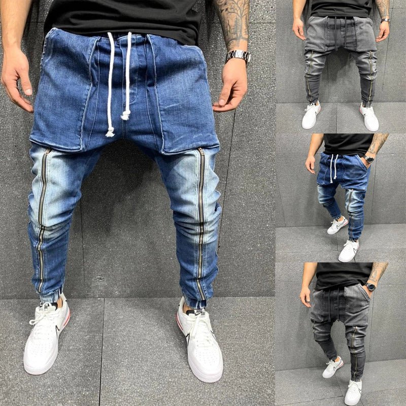 Stylish Hip - Hop Inspired Solid - Colored Cotton - Blended Washed Tapered Jeans Pants