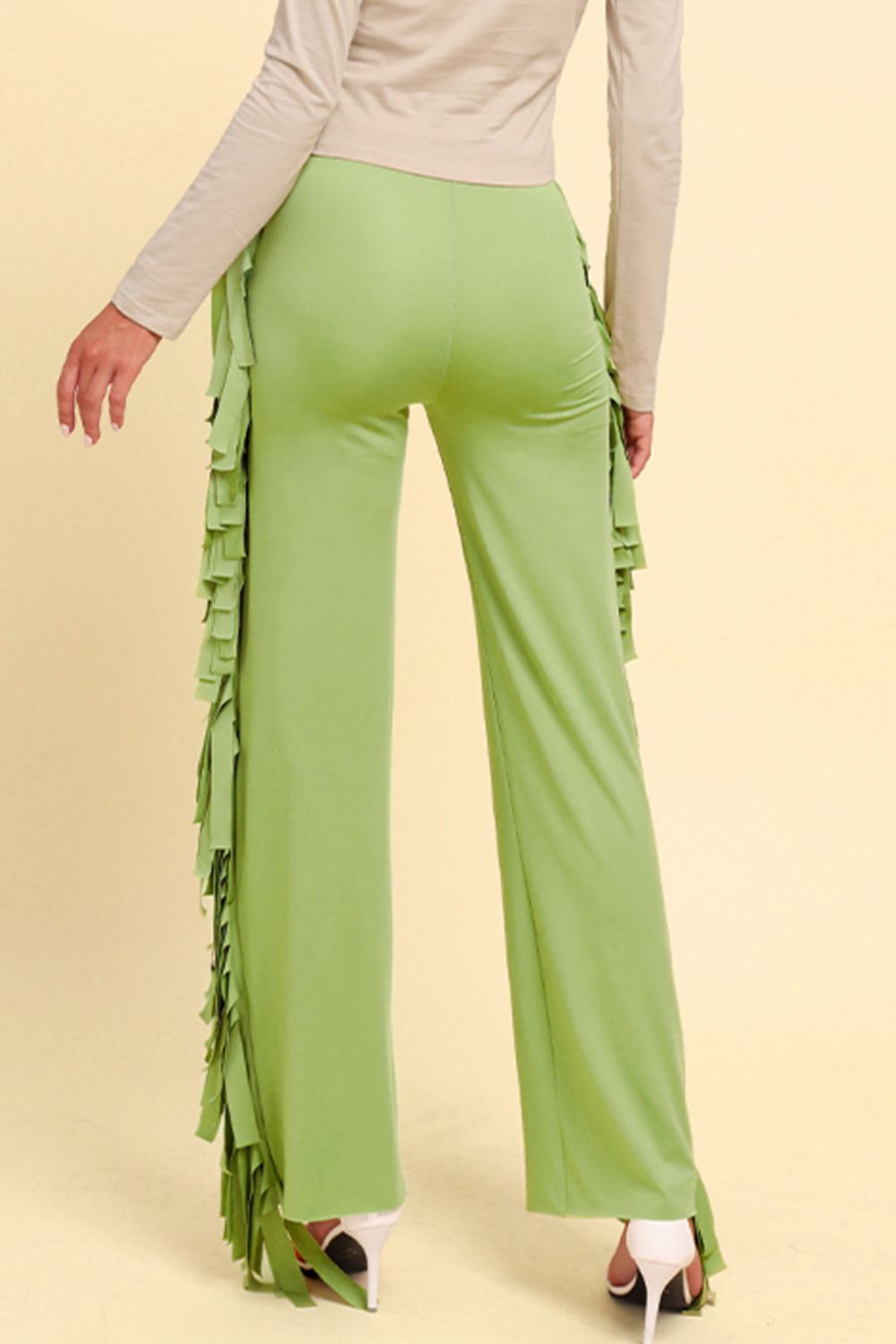 Stylish Fringe Trimmed Wide Leg Long Pants