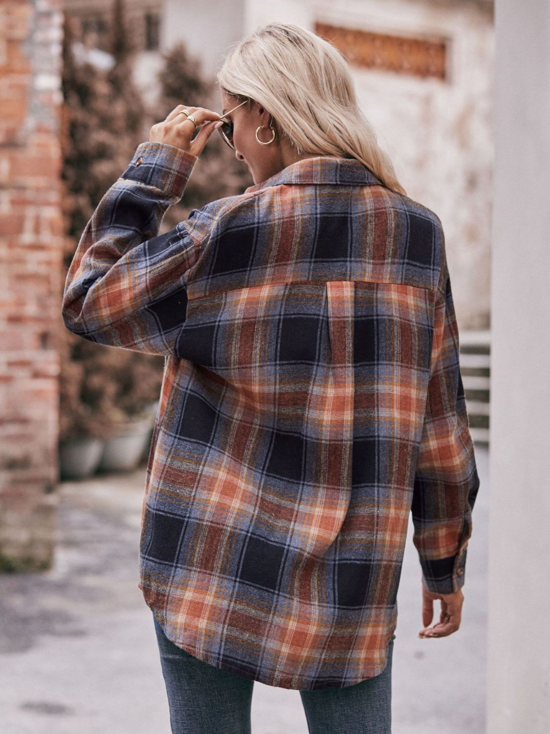 Oversized Plaid Longline Shirt with Dropped Shoulders