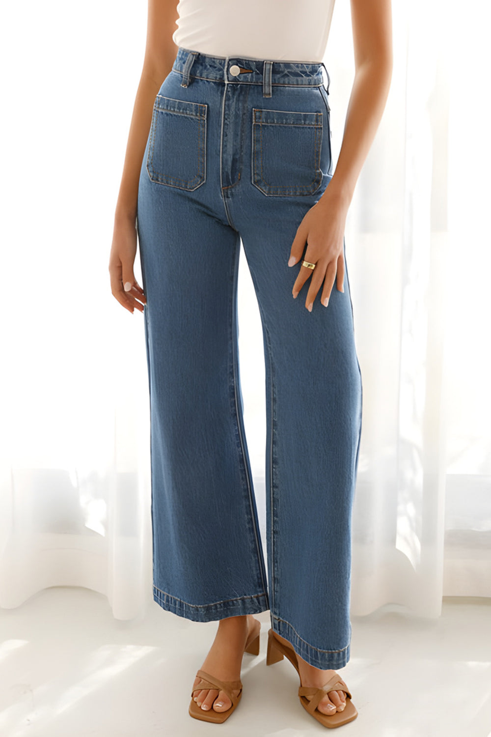 Ladies' High-Waisted Bootcut Jeans with Convenient Pockets