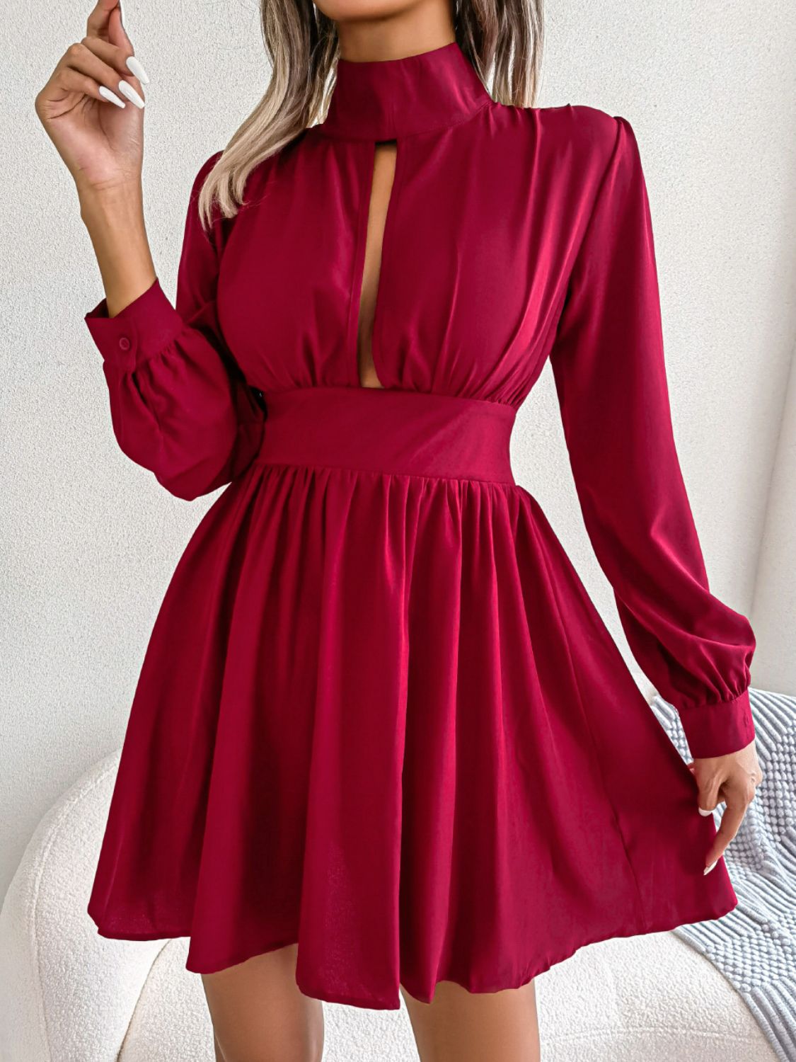 Stylish Cutout Turtleneck A-Line Casual Mini Dress for Vacation