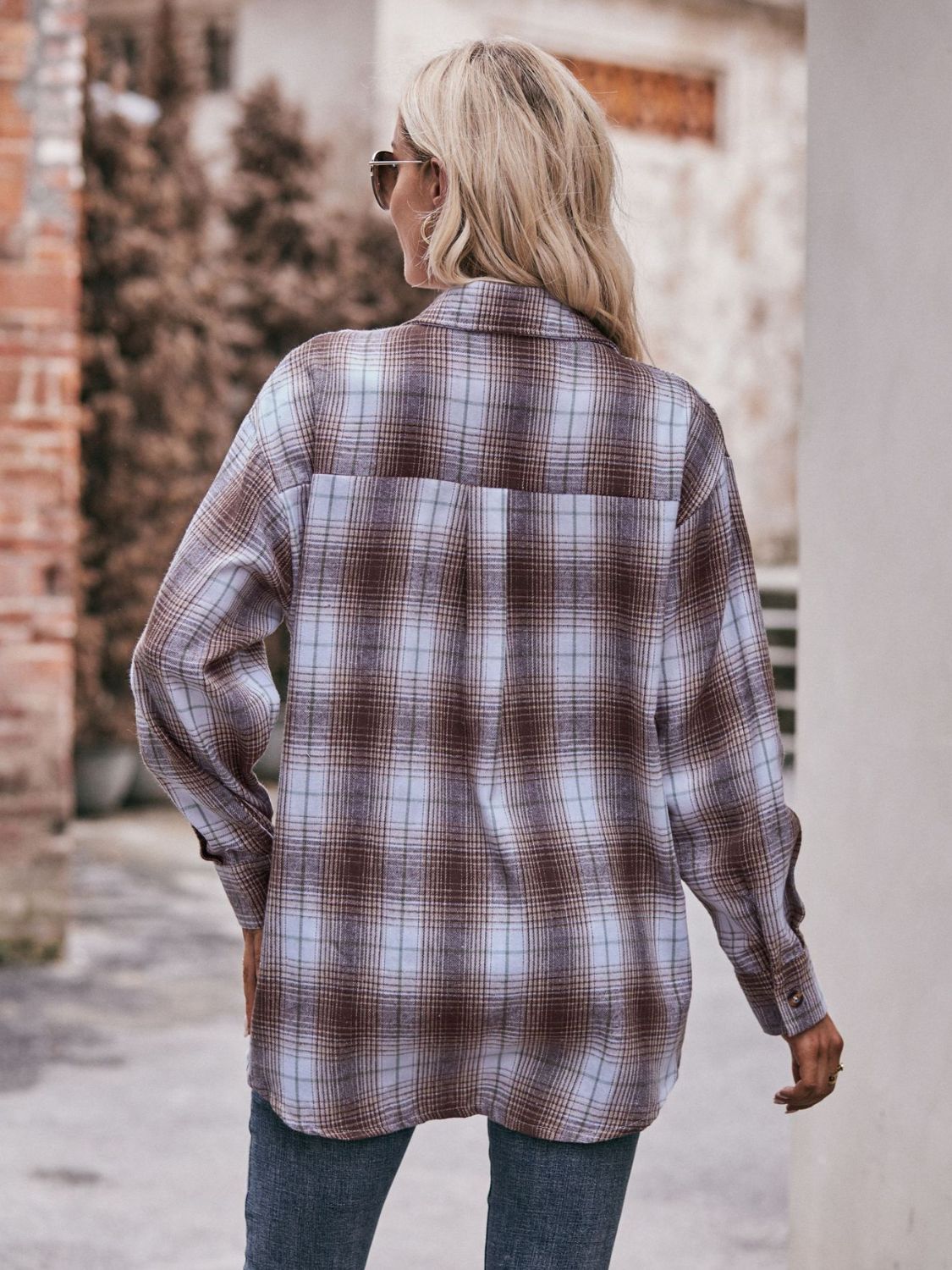 Oversized Plaid Longline Shirt with Dropped Shoulders