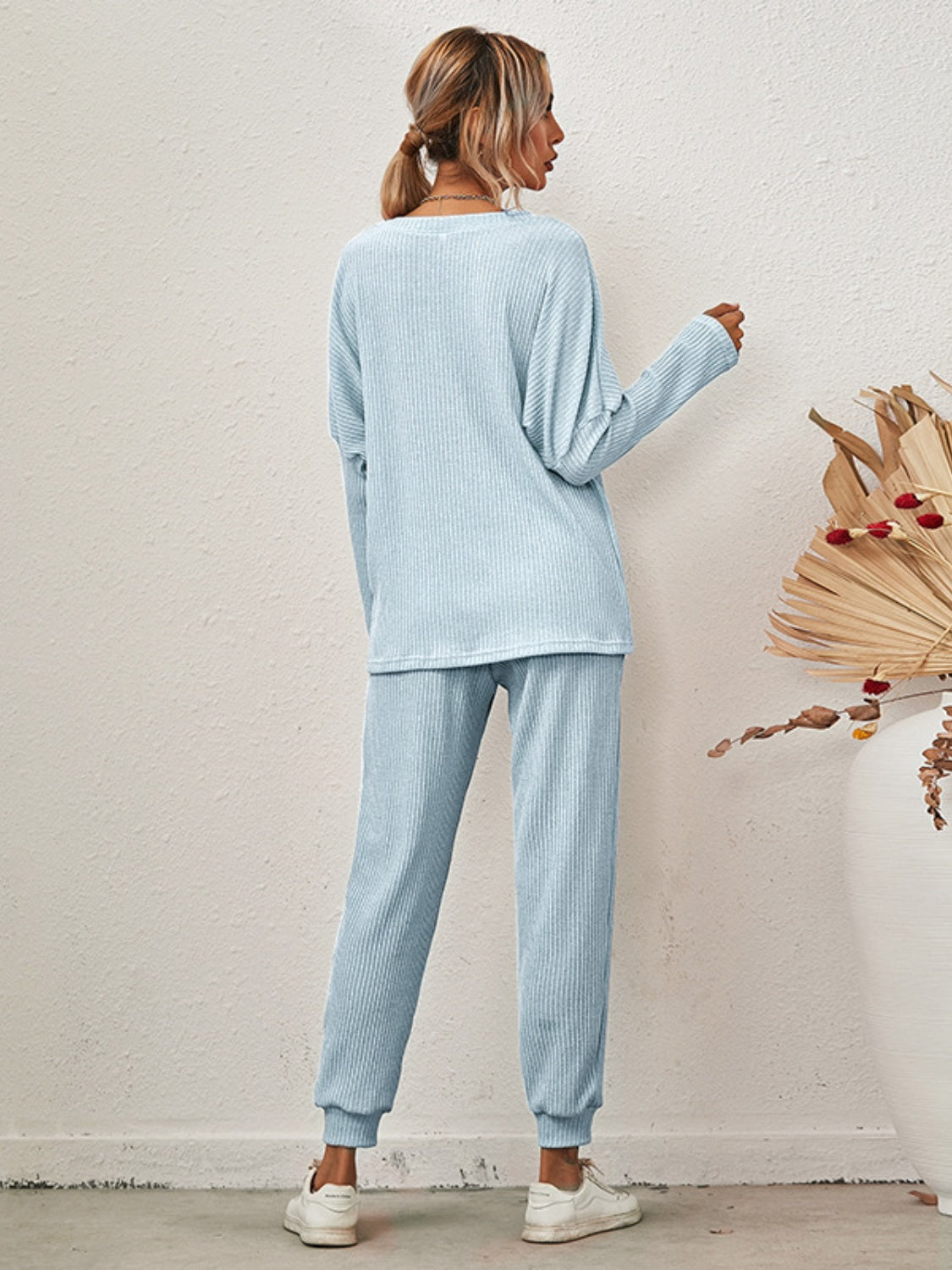 Full-Size Casual Round Neck Dropped Shoulder Top and Joggers Two-Piece Lounge Set