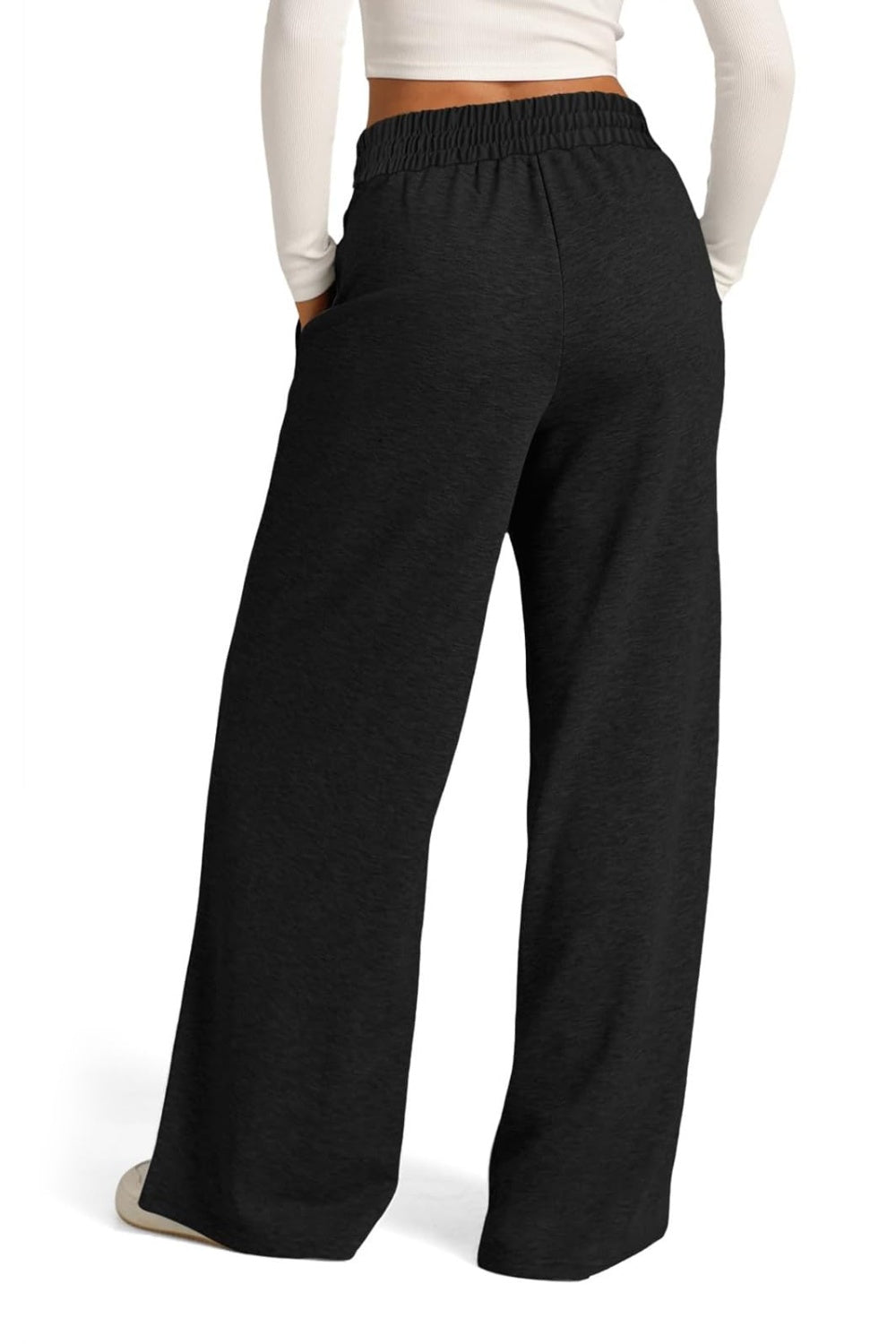 Fashionable Drawstring Elastic Waist Wide Leg Polyester Pants for Comfortable Wear