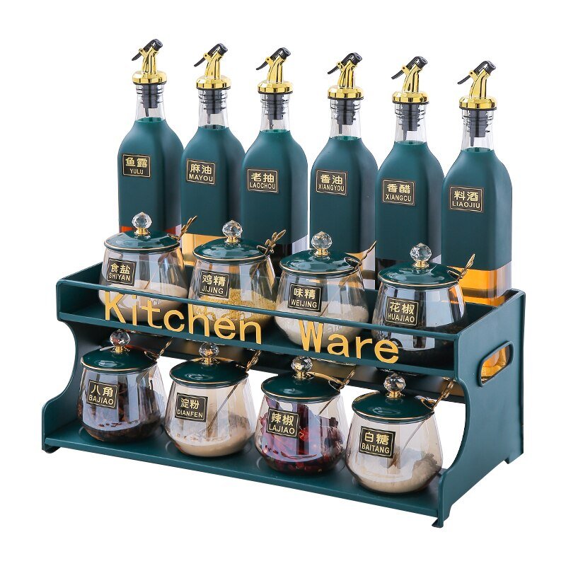 Nordic Style Large Green Ceramic Spice Bottle Holder with Top Seal - An Organizer for Spice Jars, a Great Kitchen Gadget for Herb and Spice Storage