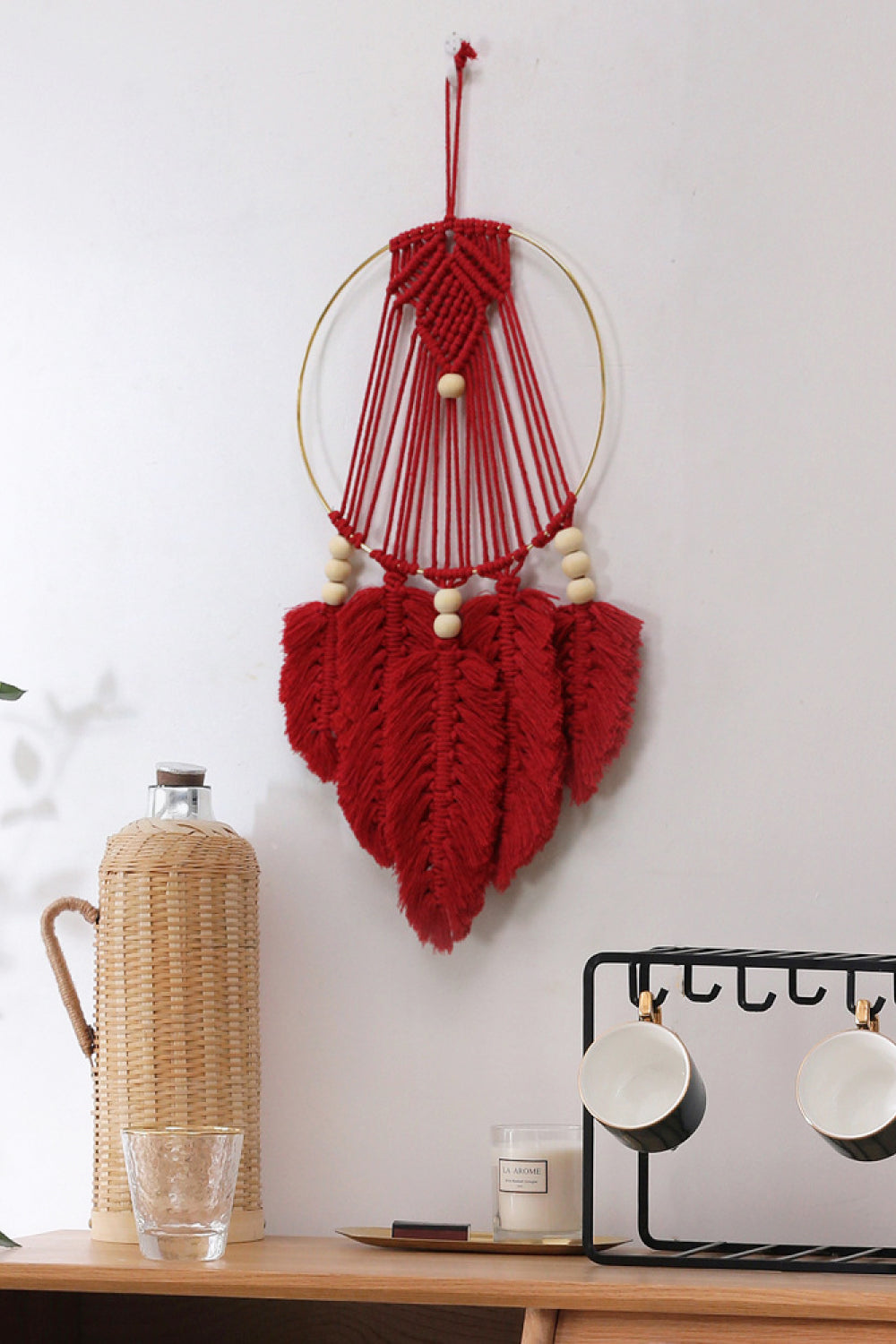Handmade Feather Cotton Macrame Wall Hanging Decor for Home