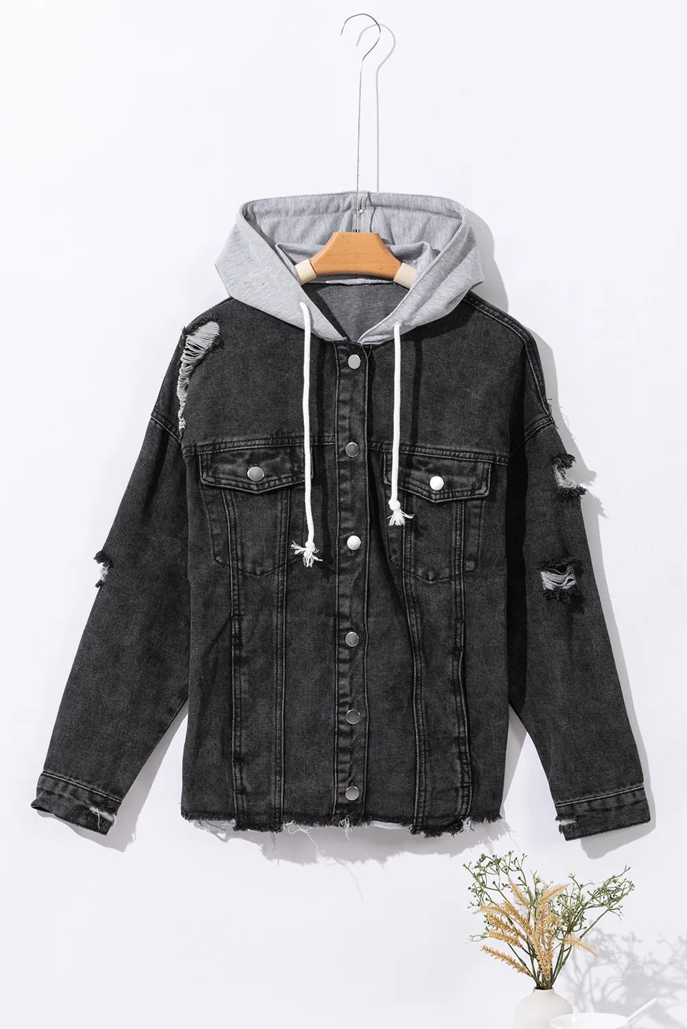 Stylish Distressed Long Sleeve Drawstring Hooded Denim Jacket for Fashion - Forward Individuals