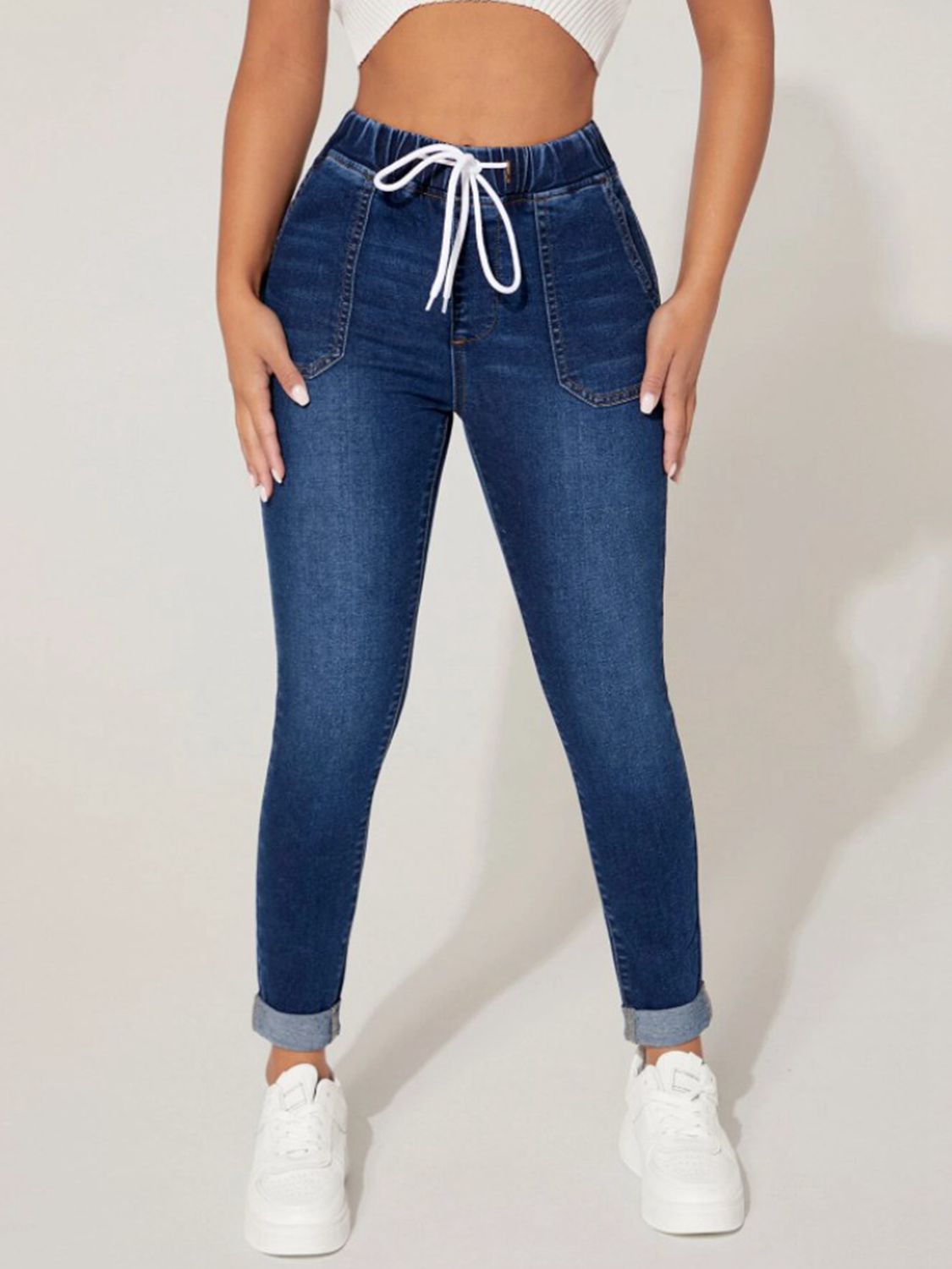 Fashionable Drawstring Cropped Women's Jeans