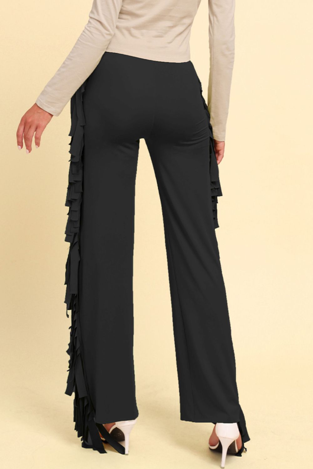 Stylish Fringe Trimmed Wide Leg Long Pants