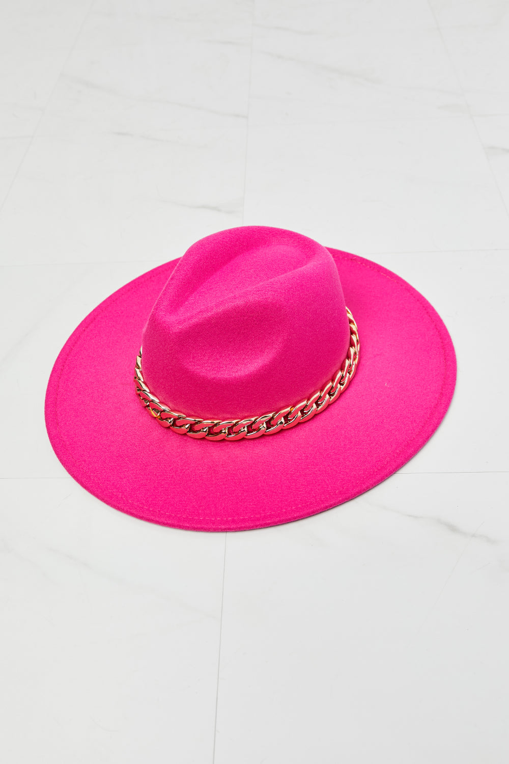 Stylish Pink Fedora Hat with Chain Detailing by Fame