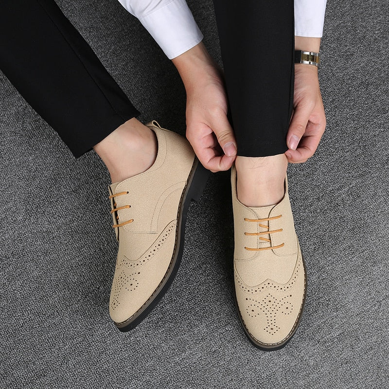 Men's Premium Cow Suede Leather Oxford Style Brogue Dress Shoes for Spring and Autumn
