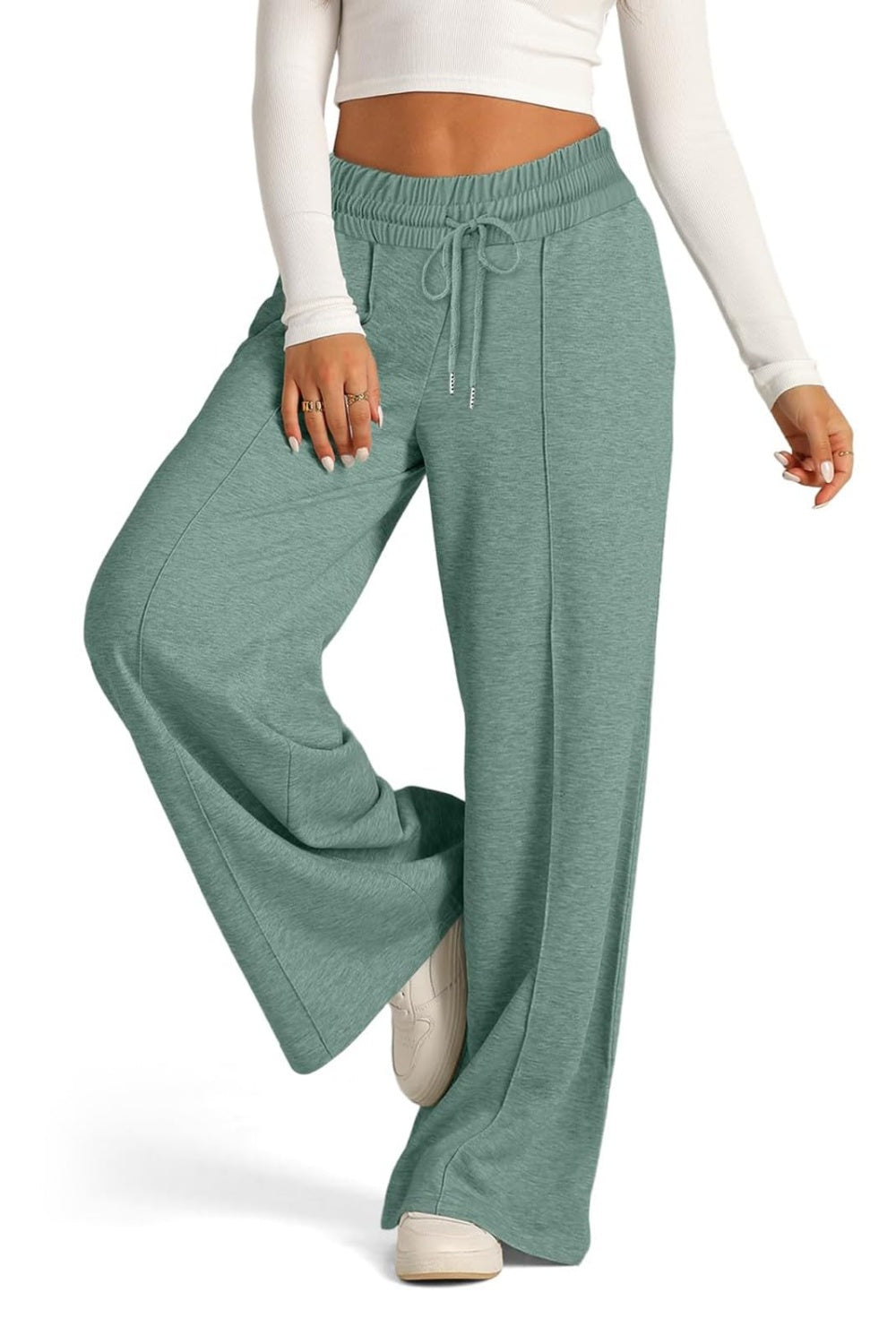 Fashionable Drawstring Elastic Waist Wide Leg Polyester Pants for Comfortable Wear