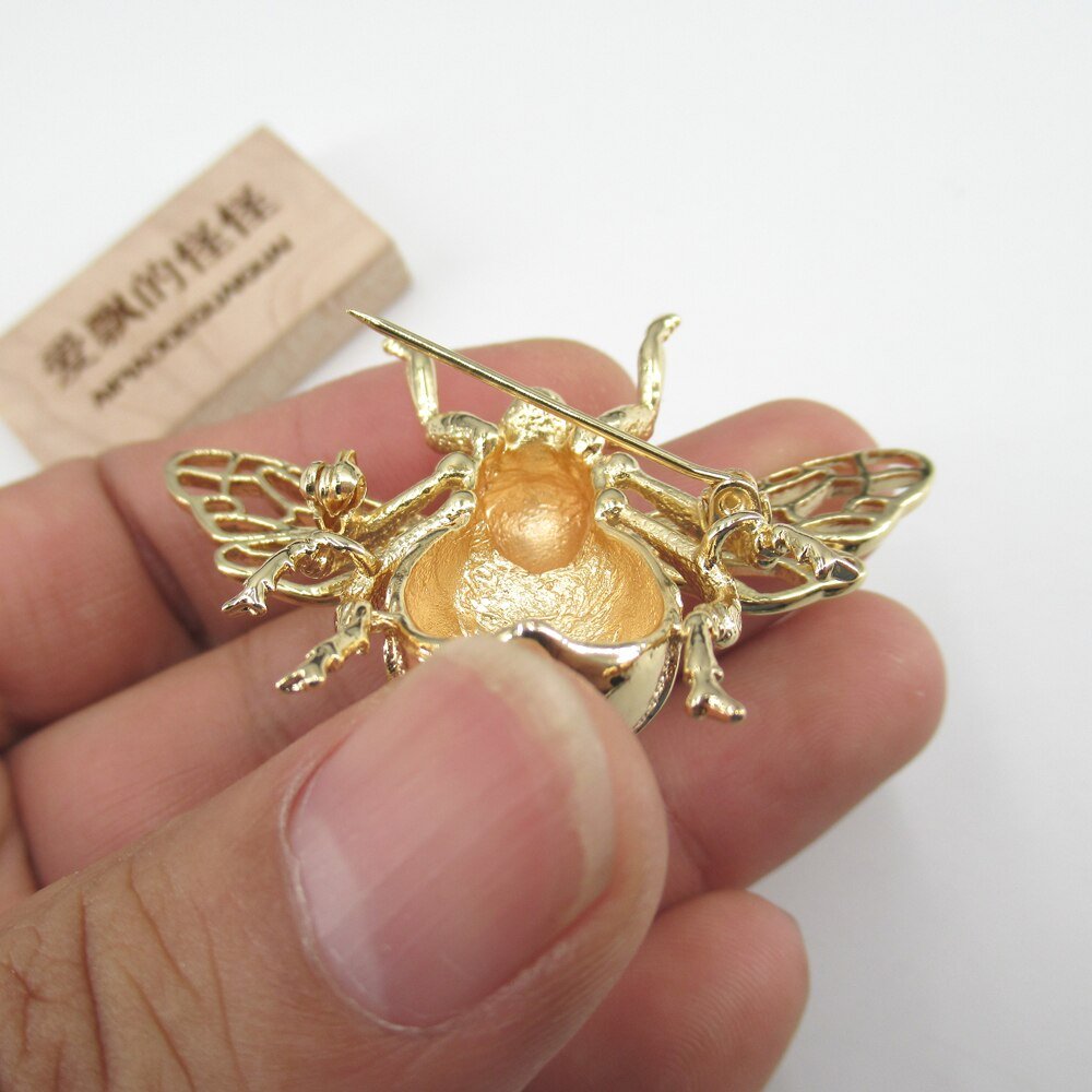 24k Gold Plated Vintage Copper Bee Brooch for Women