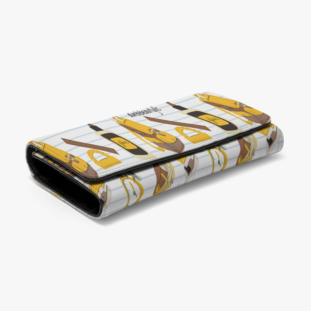 Foldable PU Wallet for Back to School - Ideal for Teachers and Students, Featuring Brown, Gold, Gray Colors and Notebook Paper Design by Dunbi, Along with School Supplies and Backpack Compatibility