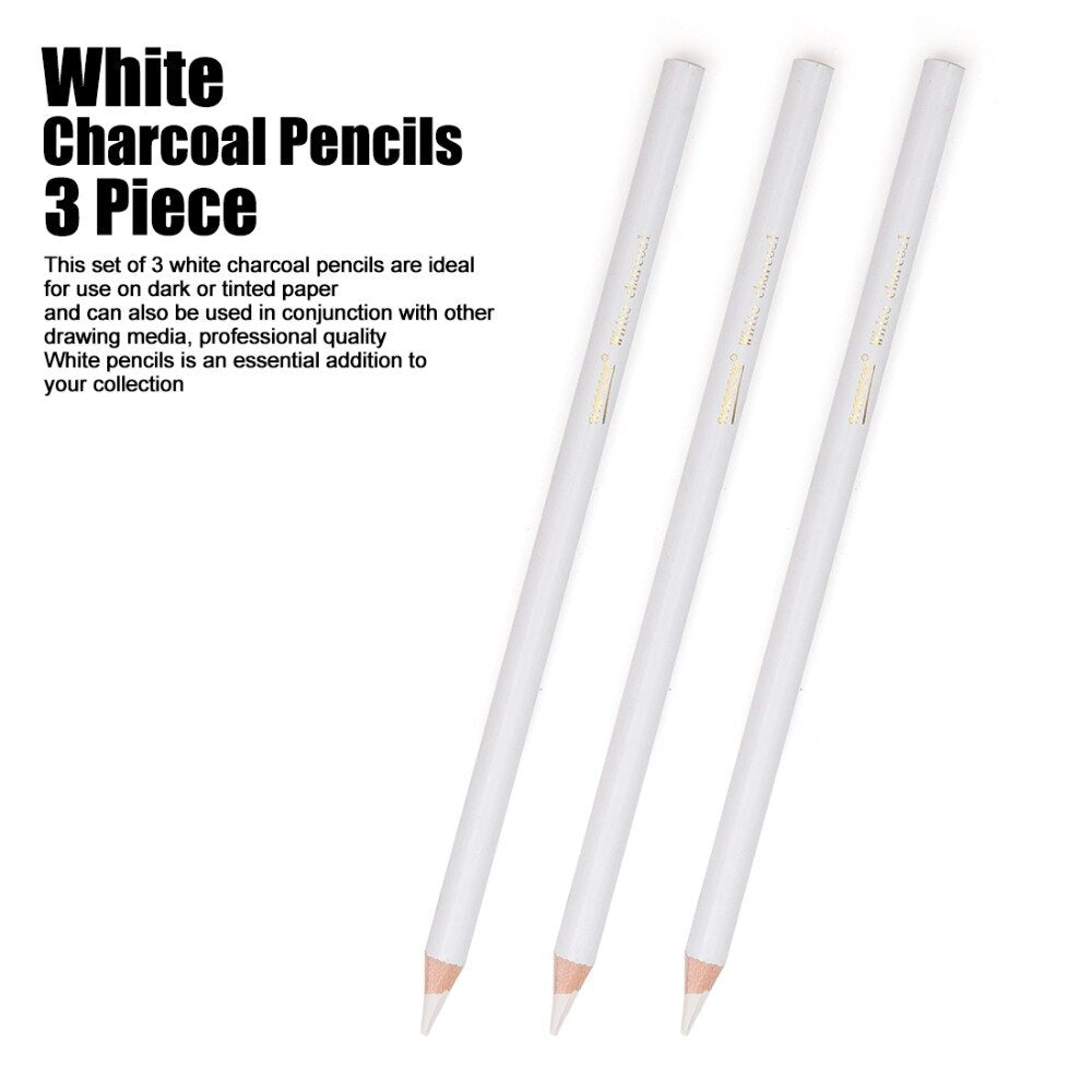 Professional 3-Piece White Standard Charcoal Pencils Set for Art, School, and Office