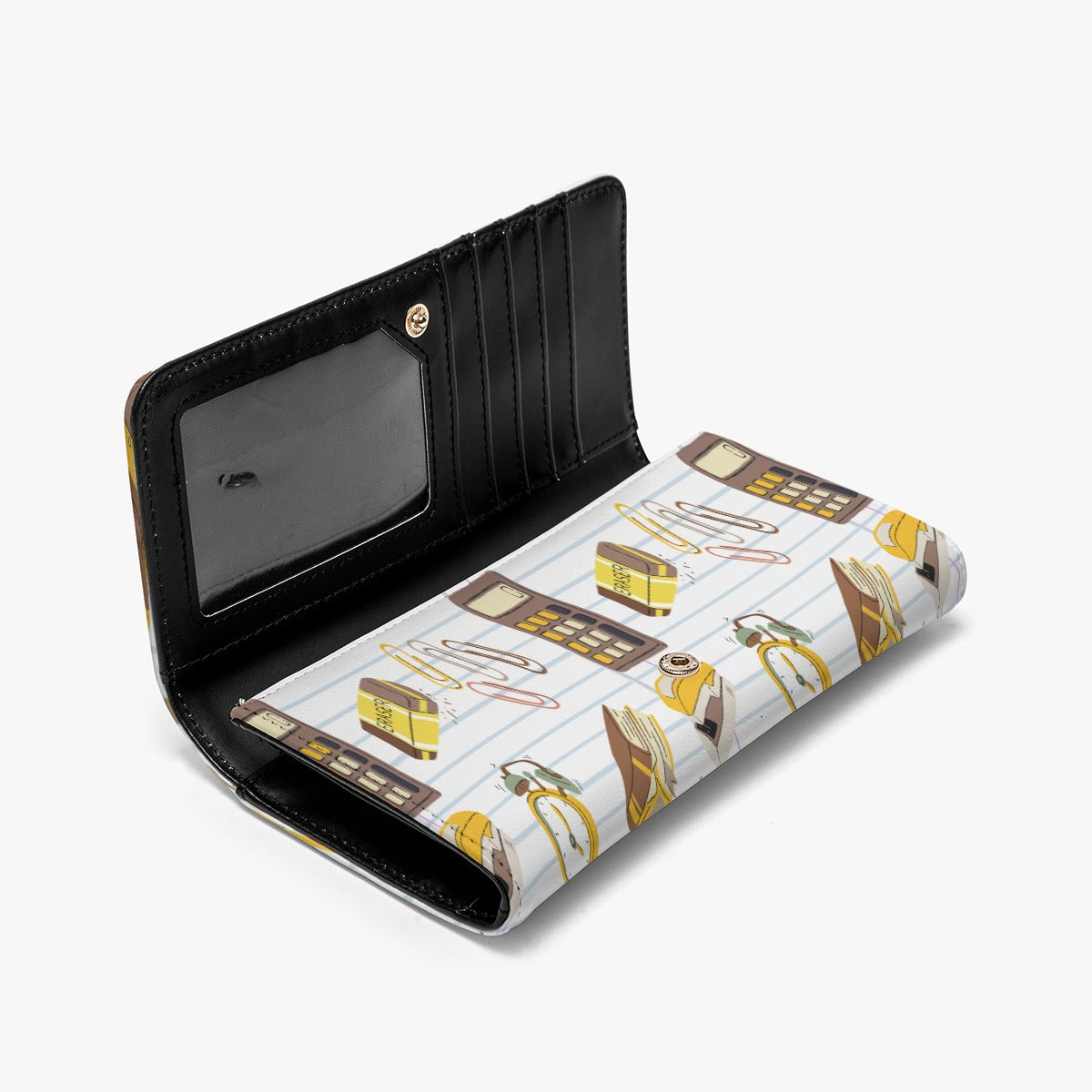 Foldable PU Wallet for Back to School - Ideal for Teachers and Students, Featuring Brown, Gold, Gray Colors and Notebook Paper Design by Dunbi, Along with School Supplies and Backpack Compatibility