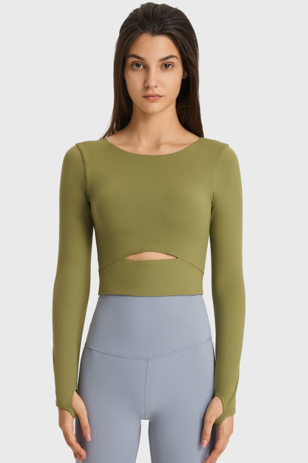Ultra - Soft Long Sleeve Cropped Solid Sports Top for Yoga