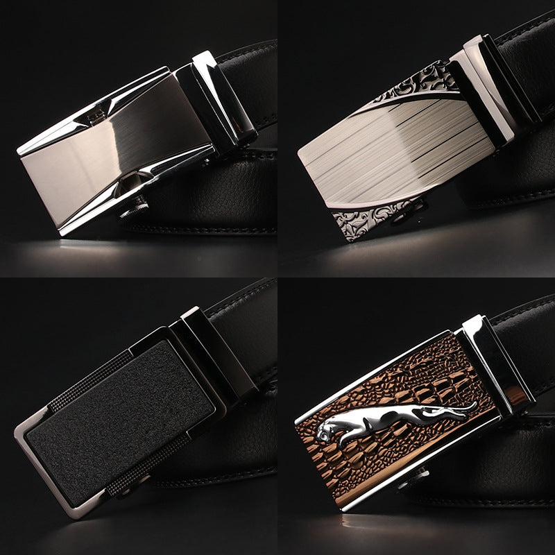 Men's Business Style Automatic Buckle Genuine Leather Belt for All Seasons