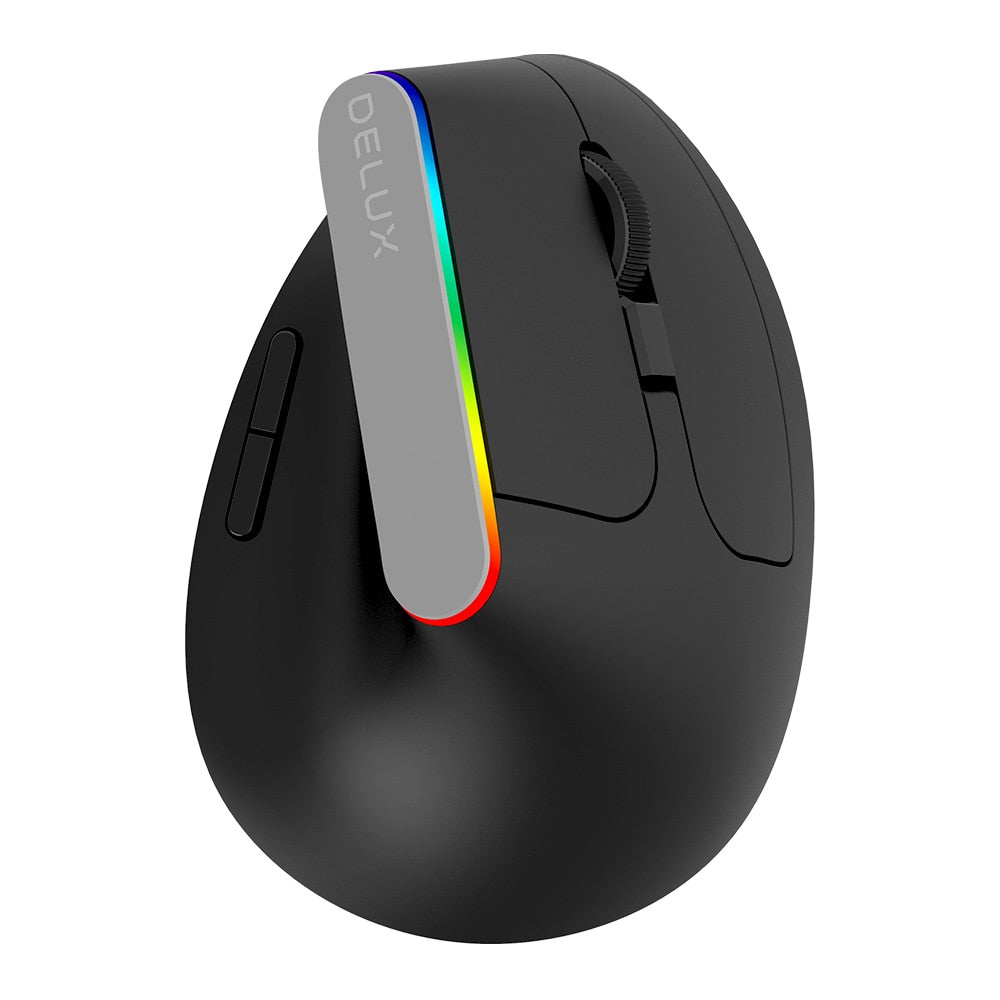 Delux M618C High - Performance Wireless Silent Ergonomic Vertical Six - Button Gaming Optical Mouse with USB Receiver and RGB 1600 DPI for PC and Laptop
