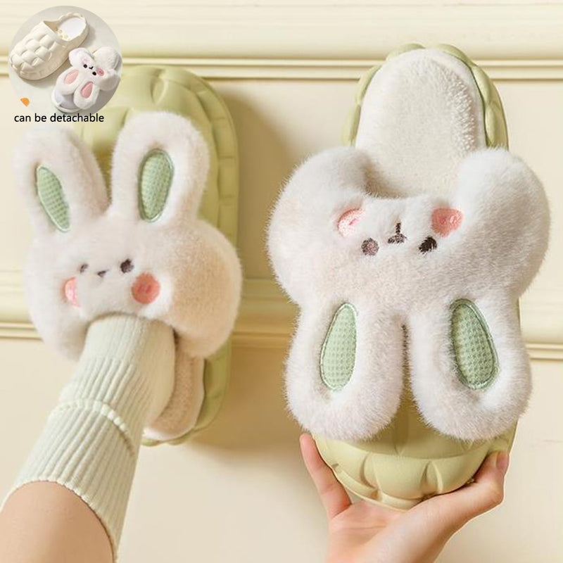 Adorable Rabbit - themed Fuzzy Winter Slippers for Women - Detachable and Washable Indoor House Shoes