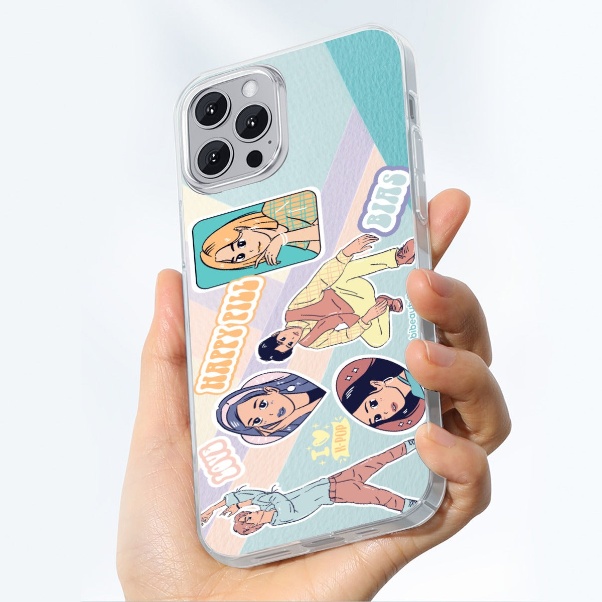 High - Quality TPU Mobile Phone Case for iPhone 14 Series, Inspired by KPOP Culture like BTS, Enhyphen, Ive, Aespa, with Pastel, Bias, Happy Pill, Love, and Idol - themed Designs by Dunbi